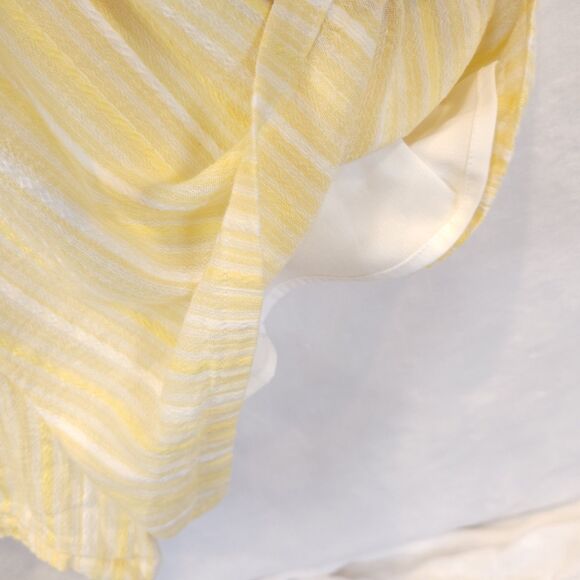 American Eagle Romper Size L Butter Yellow White Striped Off Shoulder Tassels - Picture 9 of 11